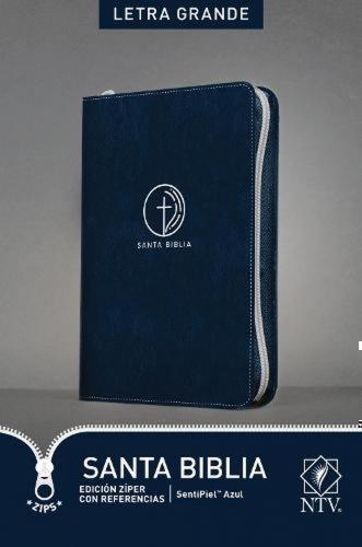 Biblia NTV (nueva traducción viviente) Imitación piel, color azúl, con cierre