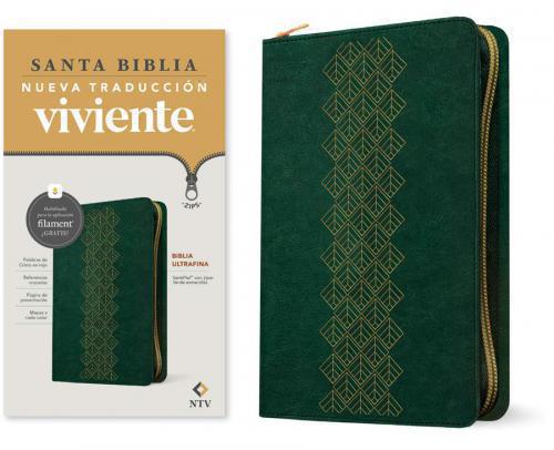 Biblia NTV Imitación Piel Tamaño Manual UltraFina, Con Cierre, Color Verde