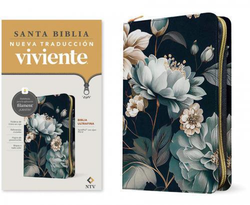 Biblia NTV Imitación Piel Tamaño Manual UltraFina, Con Cierre, Diseño Floral