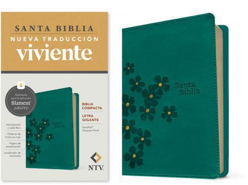 NTV Bible with Large Print, Compact Size, Turquoise Floral Imitation Leather