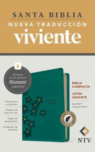 NTV Bible with Large Print, Compact Size, Turquoise Floral Imitation Leather