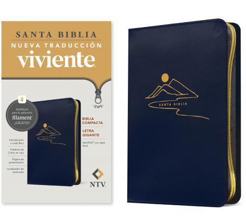 Large Print NLT Bible, Compact Size, Blue Leathersoft with Zipper