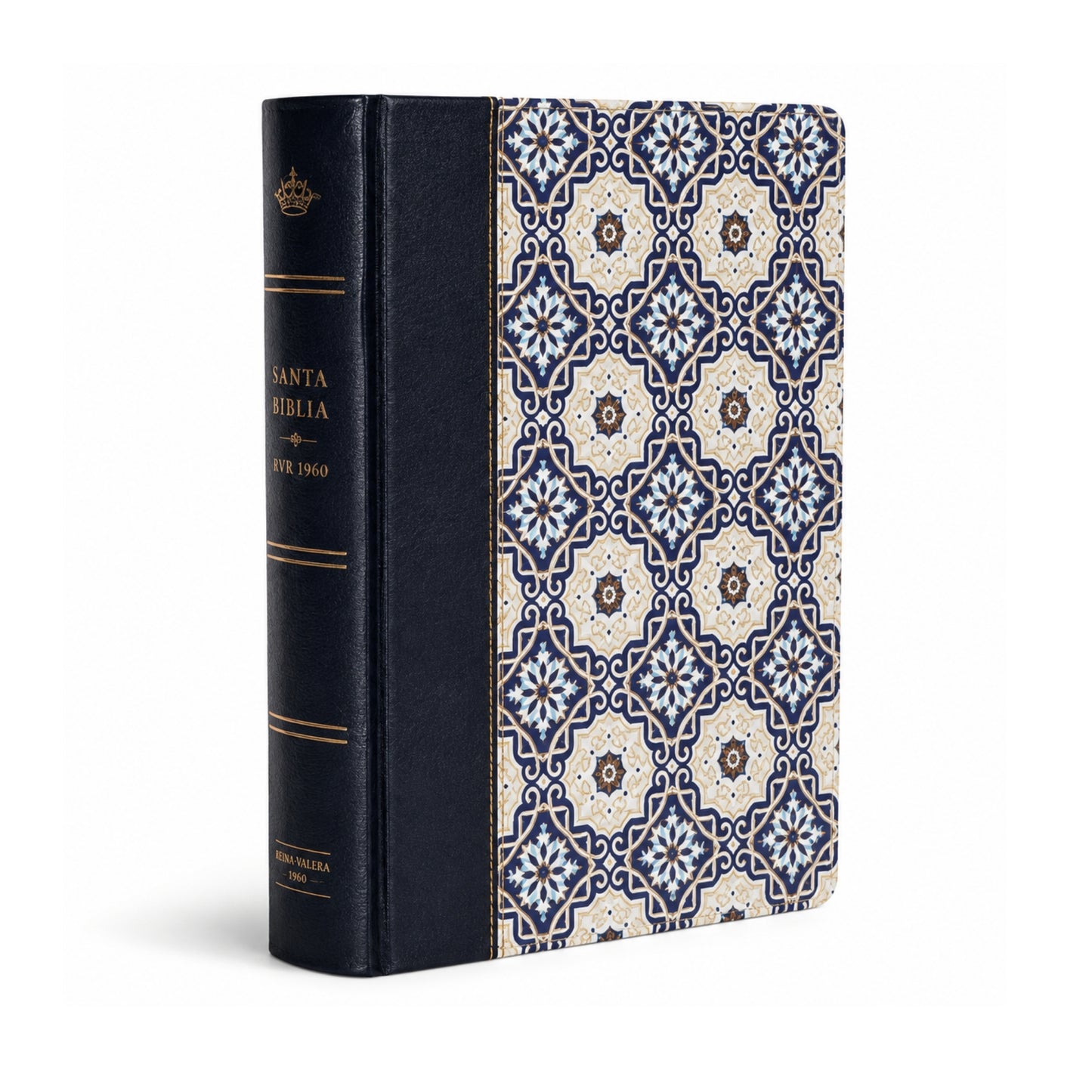 Biblia RVR60 Apuntes Edición Letra Grande Piel Fabricasa y Moisaico Crema y Azul