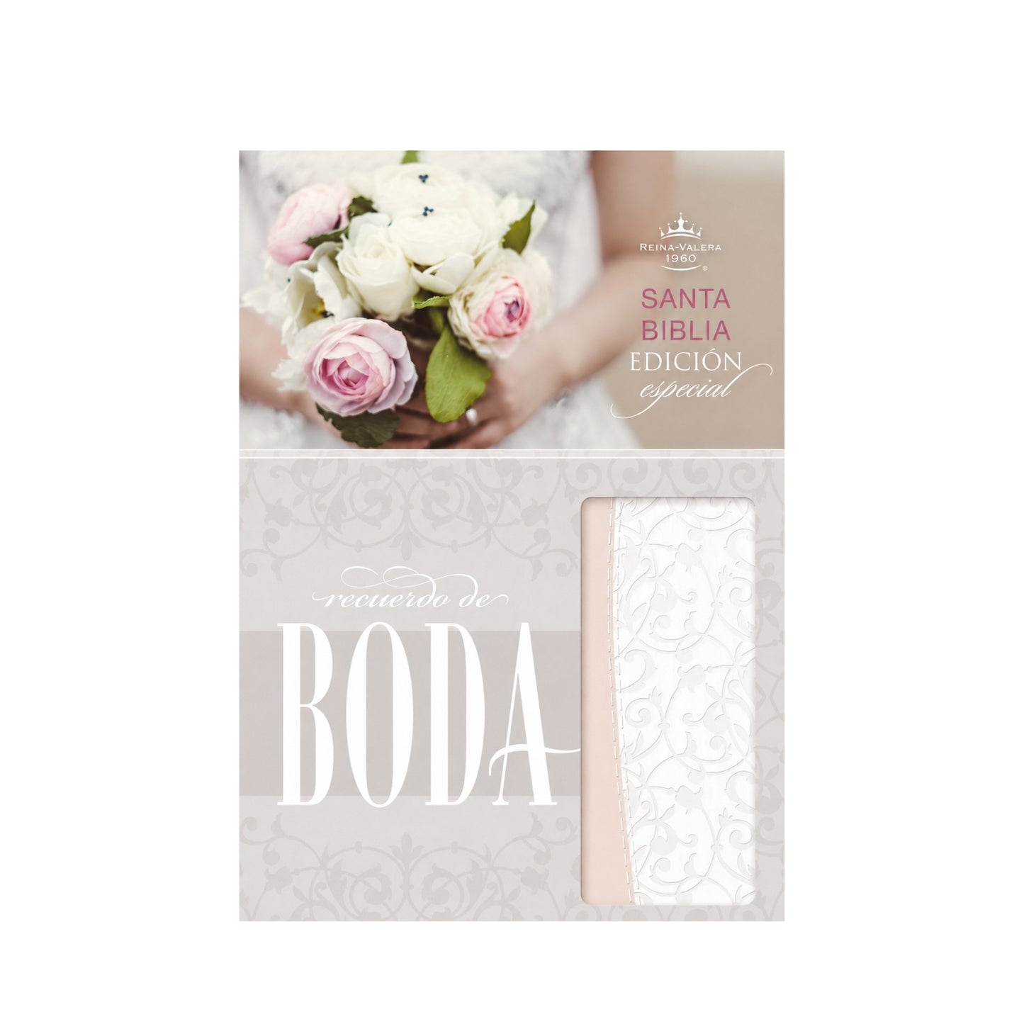 Biblia RVR1960 Recuerdo De Boda Filigrana Blanco/Rosa Palo Tamaño Compacta