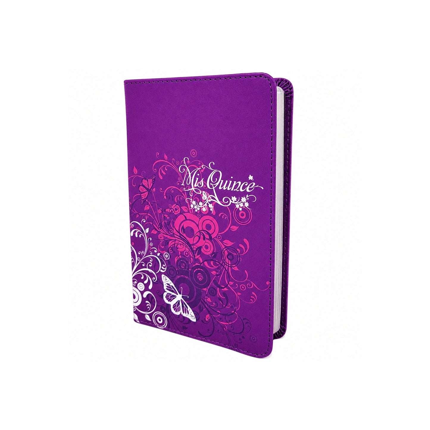 Biblia RVR1960 Mis Quince, Amatista con Mariposas, Simil Piel, Canto Plateado