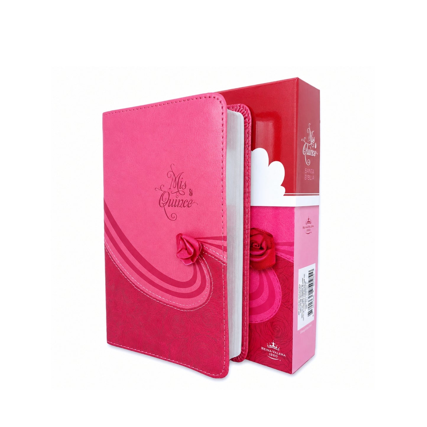 Biblia RVR60 Mis Quince Imitación Piel Color Frambuesa Flor