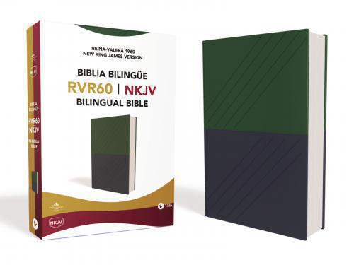 NKJV/RVR60, Biblia Bilingüe, Leathersoft, dos tonos Verde y Azul