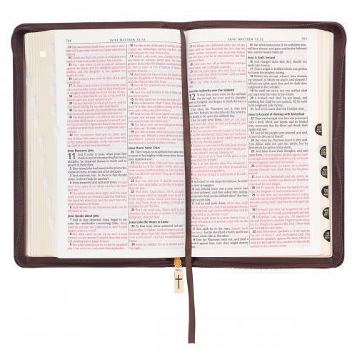 KJV Imitation Leather Bible, Manual Size, Coffee Colored With Zipper and Index, Design