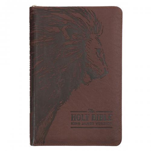 KJV Imitation Leather Bible, Manual Size, Coffee Colored With Zipper and Index, Design
