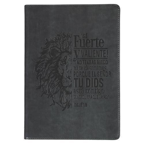 Diario clásico de piel sintética gris «Sé fuerte y valiente» - Josué 1:9