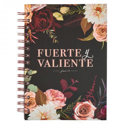 Diario guinda grande anillado de alambre con ramo «Fuerte y valiente» - Josué 1: