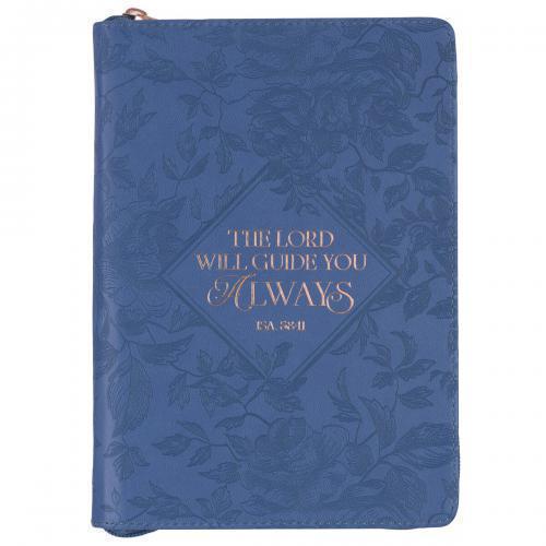 Diario Imitación Piel, Color Azul Con Cierre; The Lord Will Guide You Is 58:11