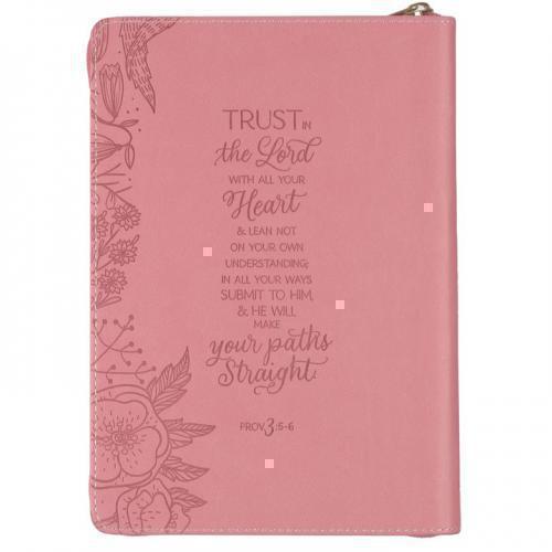 Diario Imiación Piel, Color Rosa Con Cierre; Trust in the Lord Prov. 3:5-6