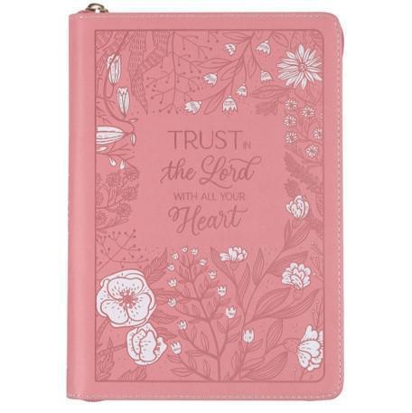 Diario Imiación Piel, Color Rosa Con Cierre; Trust in the Lord Prov. 3:5-6