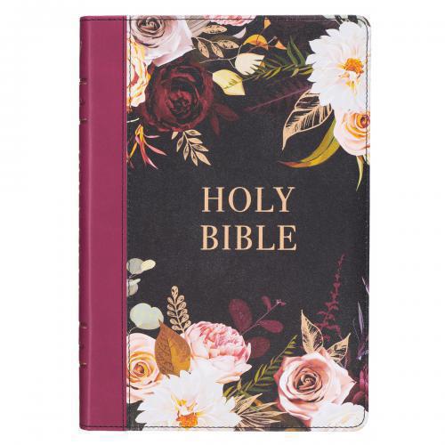 KJV Bible Imitation Leather, Giant Print, Burgundy Floral with Index