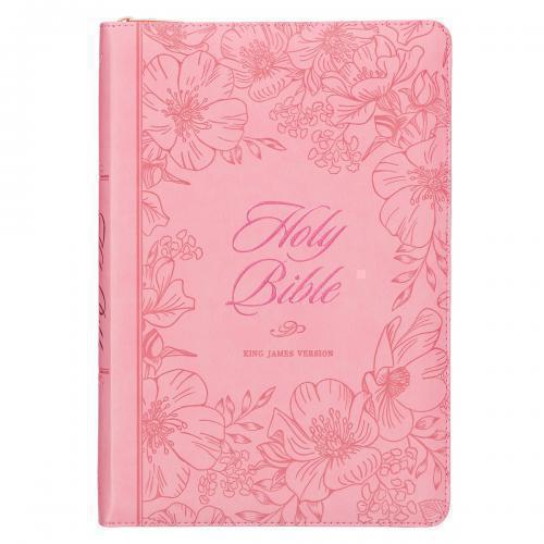Biblia KJV Imitación Piel, Tamaño Grande, Con cierre e Indice Color Rosa