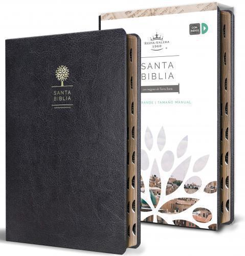 RVR1960 Bible, Compact Size, Leatherette, Black, Images of the Holy Land