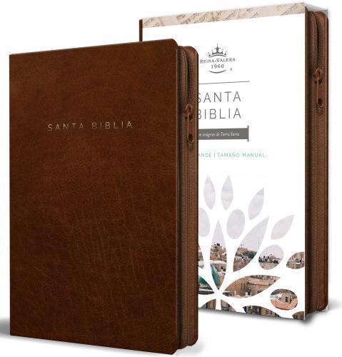 Biblia RVR1960 Tamaño Manual, Letra Grande, SemiPiel, Color Cafe y Cierre
