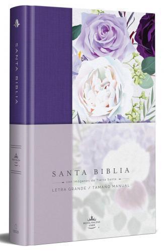Biblia RVR1960 Tamaño manual, pasta dura, diseño floral, color morado con imagen
