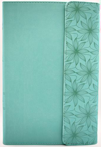 RVR1960 manual-sized Bible, aquamarine imitation leather, large print, with flap