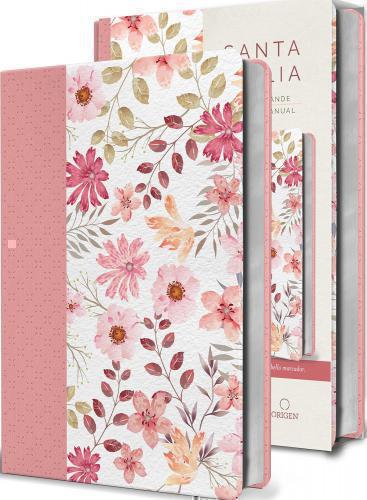 Biblia RVR1960 Tamaño Manual, Imitación Piel, Color Rosa Flores
