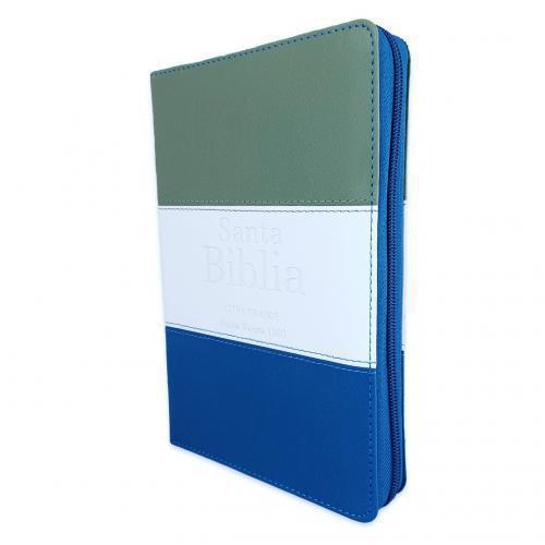 Biblia RVR1960 Tamaño Manual, Imitación Piel Tricolor, Con Cierre e Indice