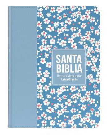 Biblia RVR 1960, Colección Flores, Imitación Piel, Tamaño Compacta, Diseño Azul