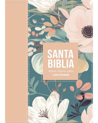 Biblia Reina Valera 1960 Compacta Letra grande, Flores Beige