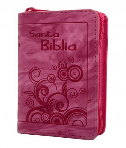 Biblia RVR1960 Tamaño Mini Bolsillo,Imitación Piel, Color Rosa, con Cierre