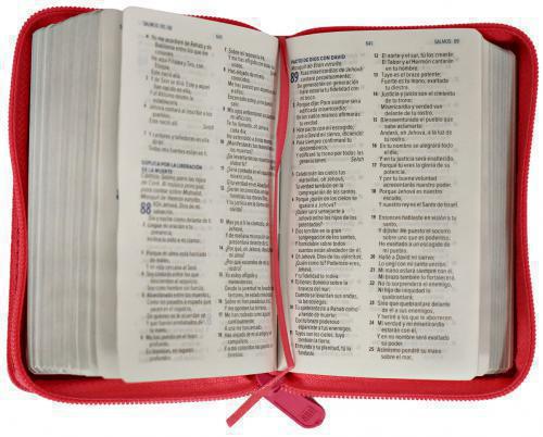 Biblia RVR1960 Tamaño Mini Bolsillo,Imitación Piel, Color Rosa, con Cierre