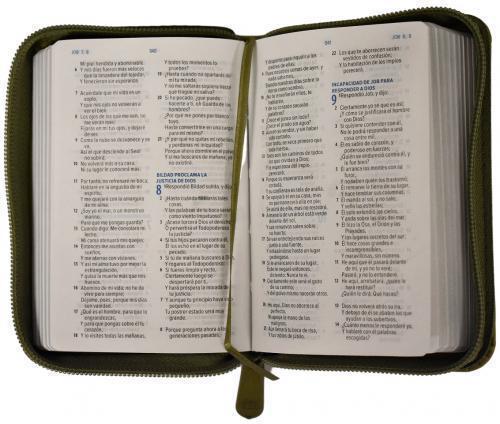 Biblia RVR1960 Tamaño Mini Bolsillo,Imitación Piel, Color Verde con Cierre