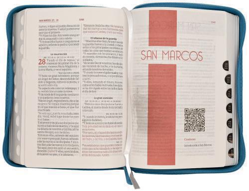 Biblia RVR1960 Tamaño Compacta, Imitación Piel, Color Azul, Cierre e Indice