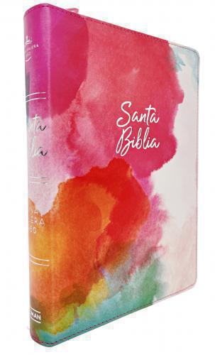 RVR1960 Manual Bible, Watercolor Pink Imitation Leather, Zipper and Index, Large Print