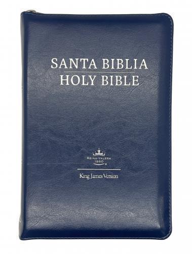 RVR60 KJV Bilingual Bible Imitation Leather, Blue Zippered with Tabs