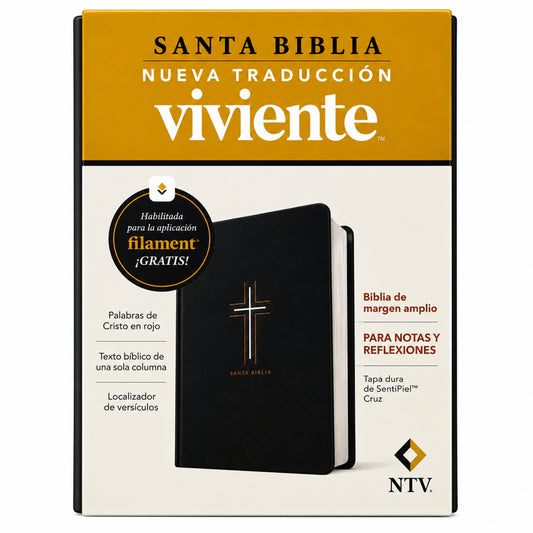 Biblia Nueva Traducción Viviente de Margen Amplio - Negro con cruz