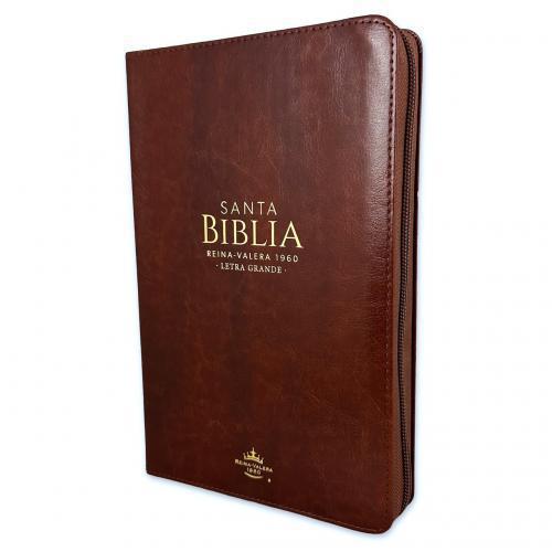 Biblia RVR1960 Imitación, Tamaño Manual, Color Café con cierre