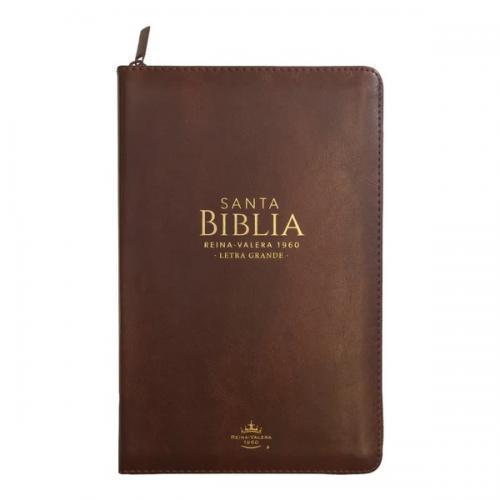 RVR1960 Bible Handy Size, Leather-like, Brown with Zipper and Tabs