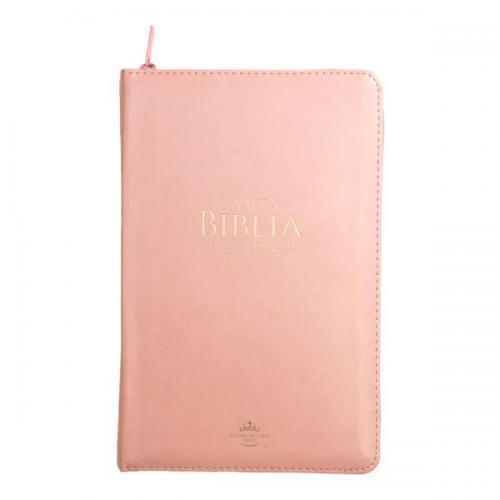 Biblia RVR1960 Tamaño Manual, Imitación Piel, Color Rosa Con Cierre e Indice