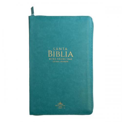 RVR1960 Manual Size Bible, Imitation Leather, Aqua with Zipper and Index