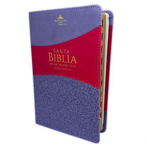 Bible RV1960 Imitation Leather Handy Size Floral Lilac and Fuchsia with Index