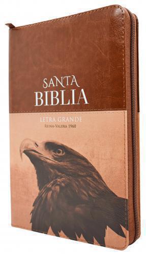 Biblia RVR1960 Tamaño Manual, Imitación Piel, Color Cafe, Con Cierre e Indice