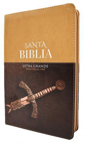 Biblia RVR1960 Tamaño Manual, Imitación Piel, Color Cafe, Con Cierre e Indice
