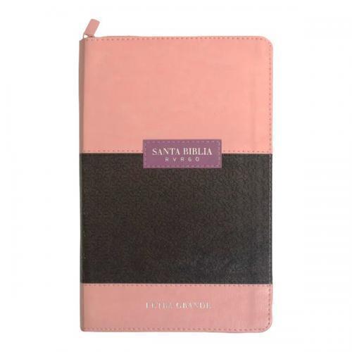 Biblia RVR1960 Tamaño Manual, Imitación Piel Color Rosa/Cafe Con Cierre e Indice