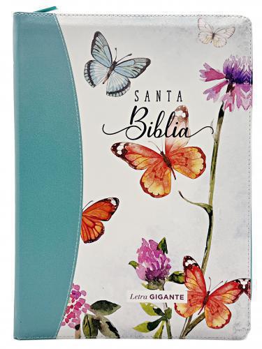 RVR1960 Bible, Large Print, Imitation Leather, Aqua Butterflies, Zippered