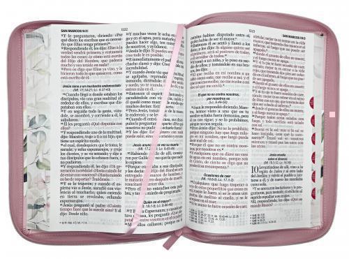 Biblia RVR1960, Tamaño Grande, Imitación Piel, Diseño Rosa Boho Hojas
