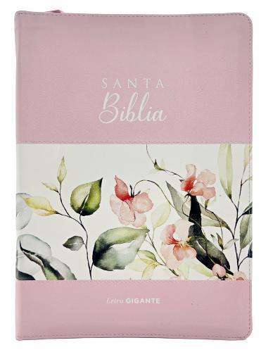 Biblia RVR1960, Tamaño Grande, Imitación Piel, Diseño Rosa Boho Hojas
