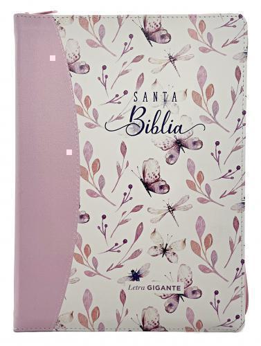 Biblia RVR1960, Tamaño Grande, Letra Grande, Imitacion Piel, Color Rosa Mariposa