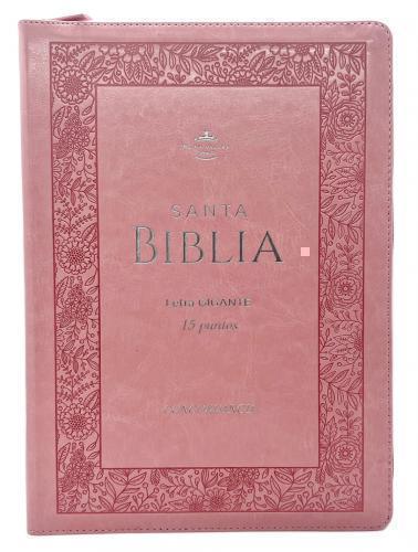 Biblia RVR1960, Tamaño Grande, Imitación Piel, Color Rosa, Con Cierre e Indice