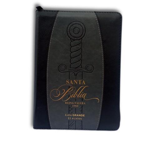Biblia RVR1960 Tamaño Compacta, Imitación Piel, Color Negro, Diseño Espada