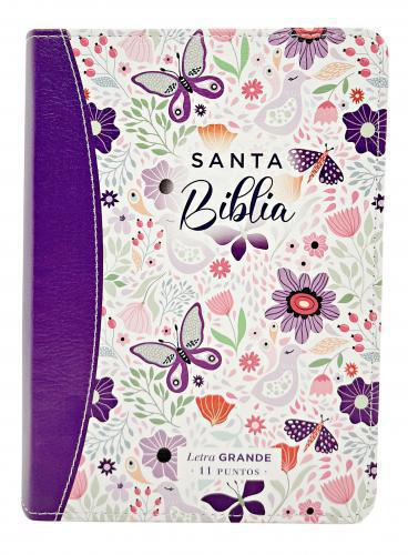 Biblia RVR1960 Tamaño Portatil, Imitación Piel, Diseño Floral Lila